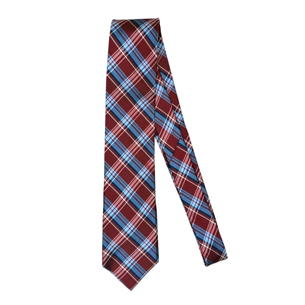 CHAPS Ralph Lauren Men’s Plaid Necktie Red Blue Silk Tie Preppy Classic 59”